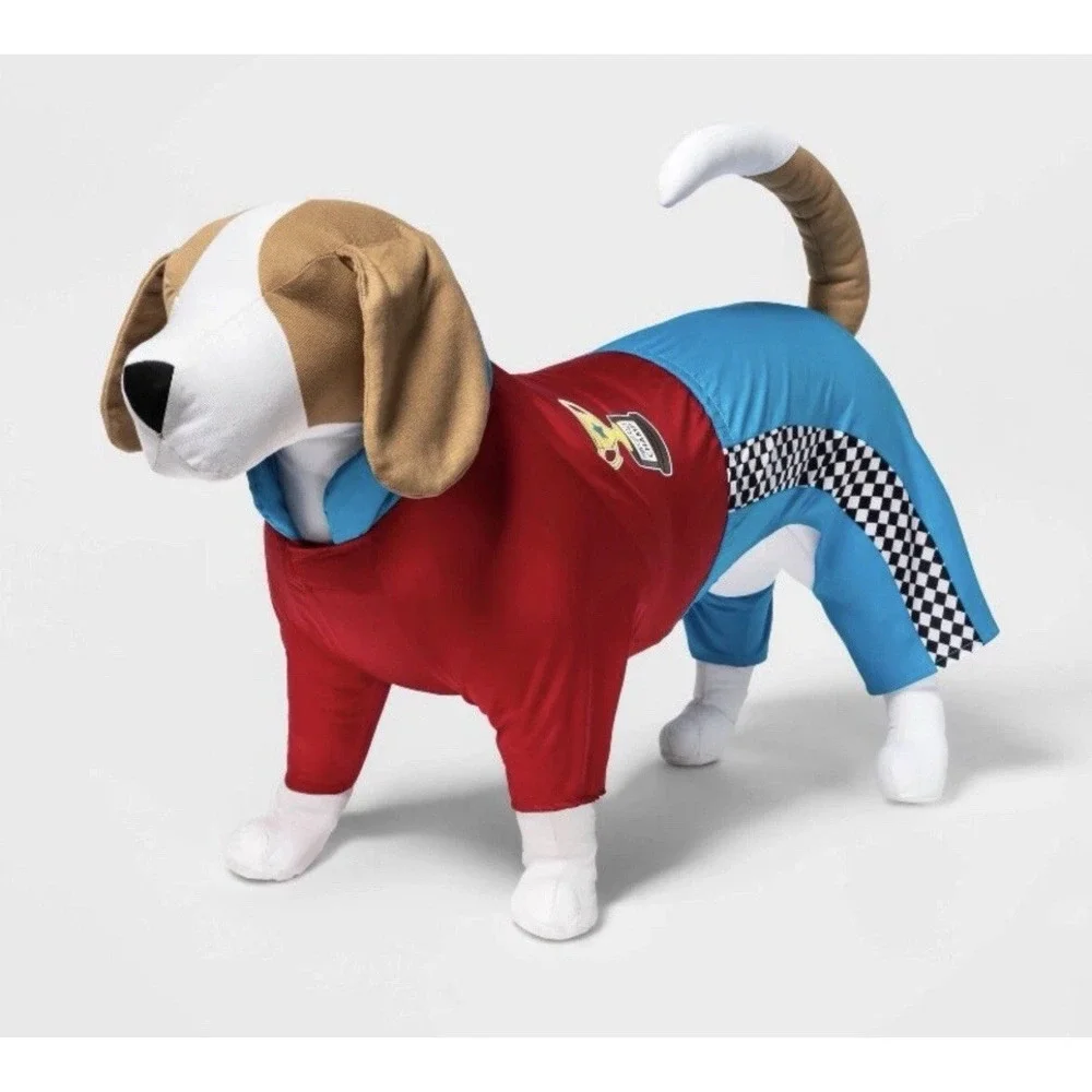 Hyde and EEK Pet Race Car Driver Dog Costume Jumpsuit Red Blue Medium NEW